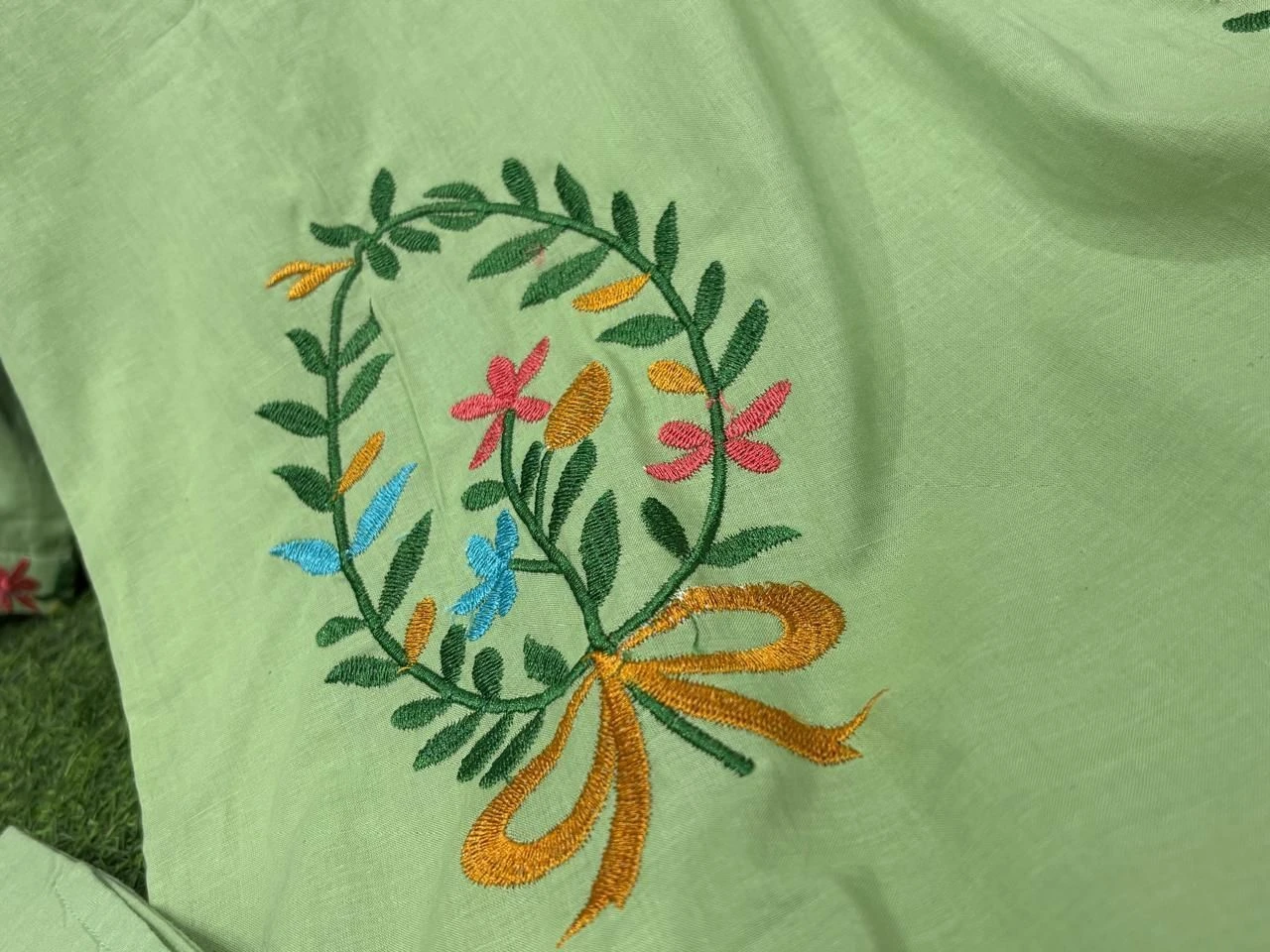 Tryloom Mint Blossom Premium Cotton Embroidered Kurti Pant Set | Designer Cotton Ethnic Co-Ord Set for Women 6