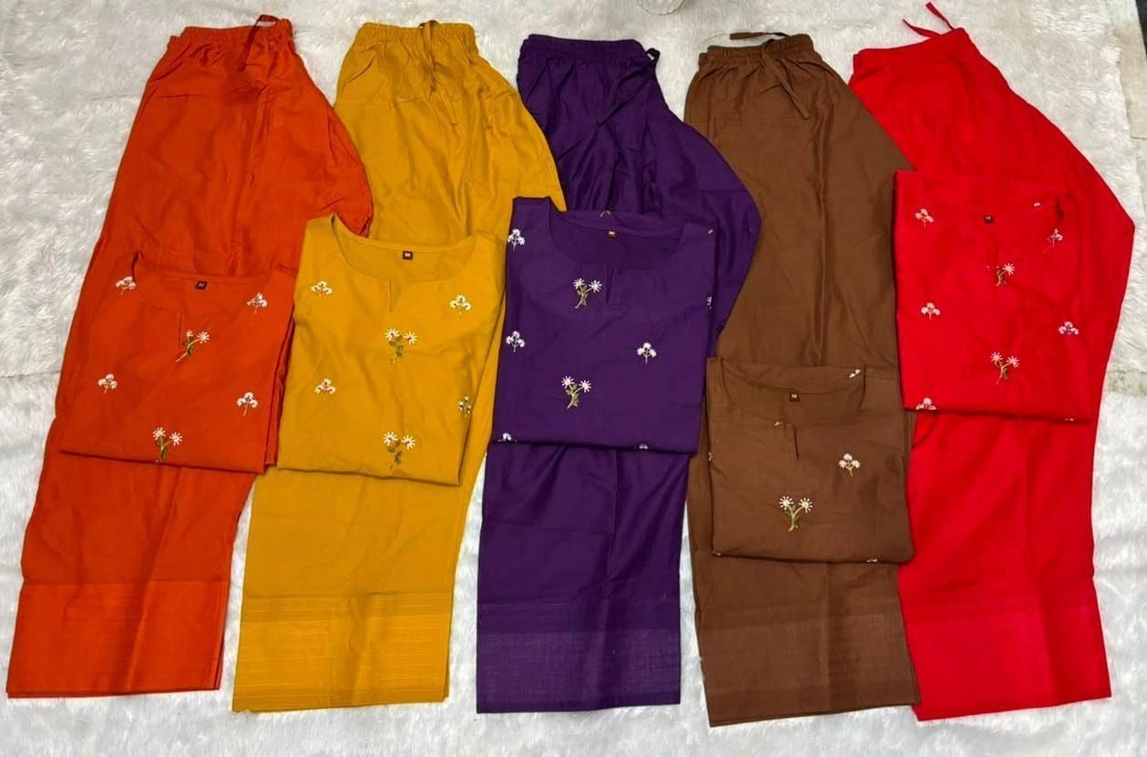 Tryloom Blossom Heritage Premium Cotton Farshi Salwar Suit Set | Designer Embroidered Cotton Kurta Pant & Mulmul Dupatta 3