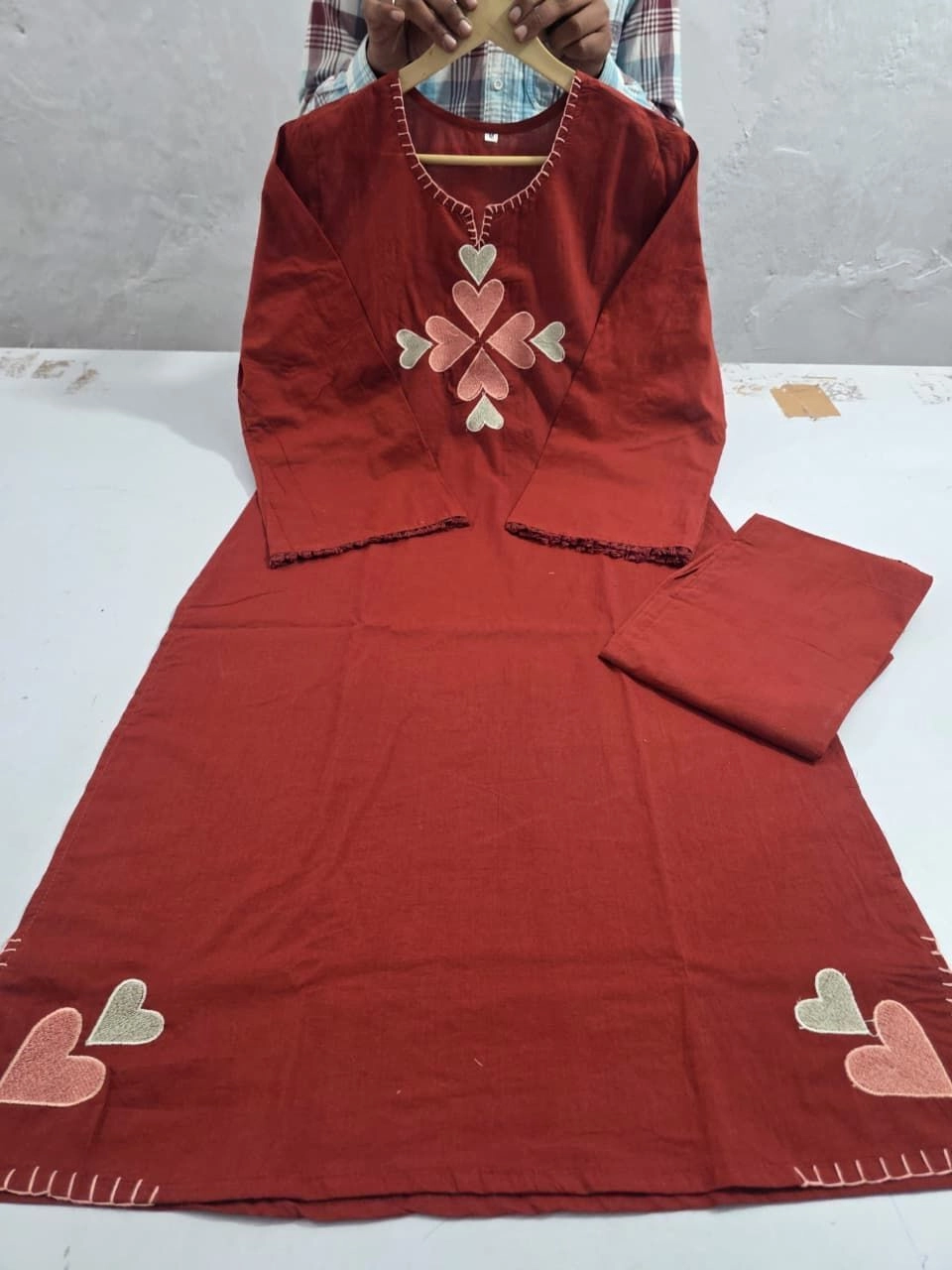 Tryloom Sage Blossom Premium Cotton Embroidered Kurti Set | Designer Cotton Kurti Pant Set for Women 6