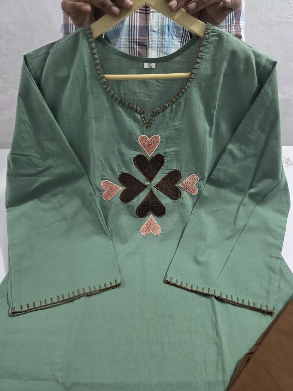 Tryloom Sage Blossom Premium Cotton Embroidered Kurti Set | Designer Cotton Kurti Pant Set for Women 6