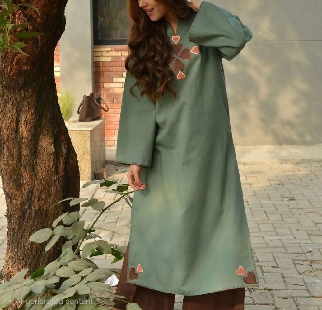 Tryloom Sage Blossom Premium Cotton Embroidered Kurti Set | Designer Cotton Kurti Pant Set for Women 1