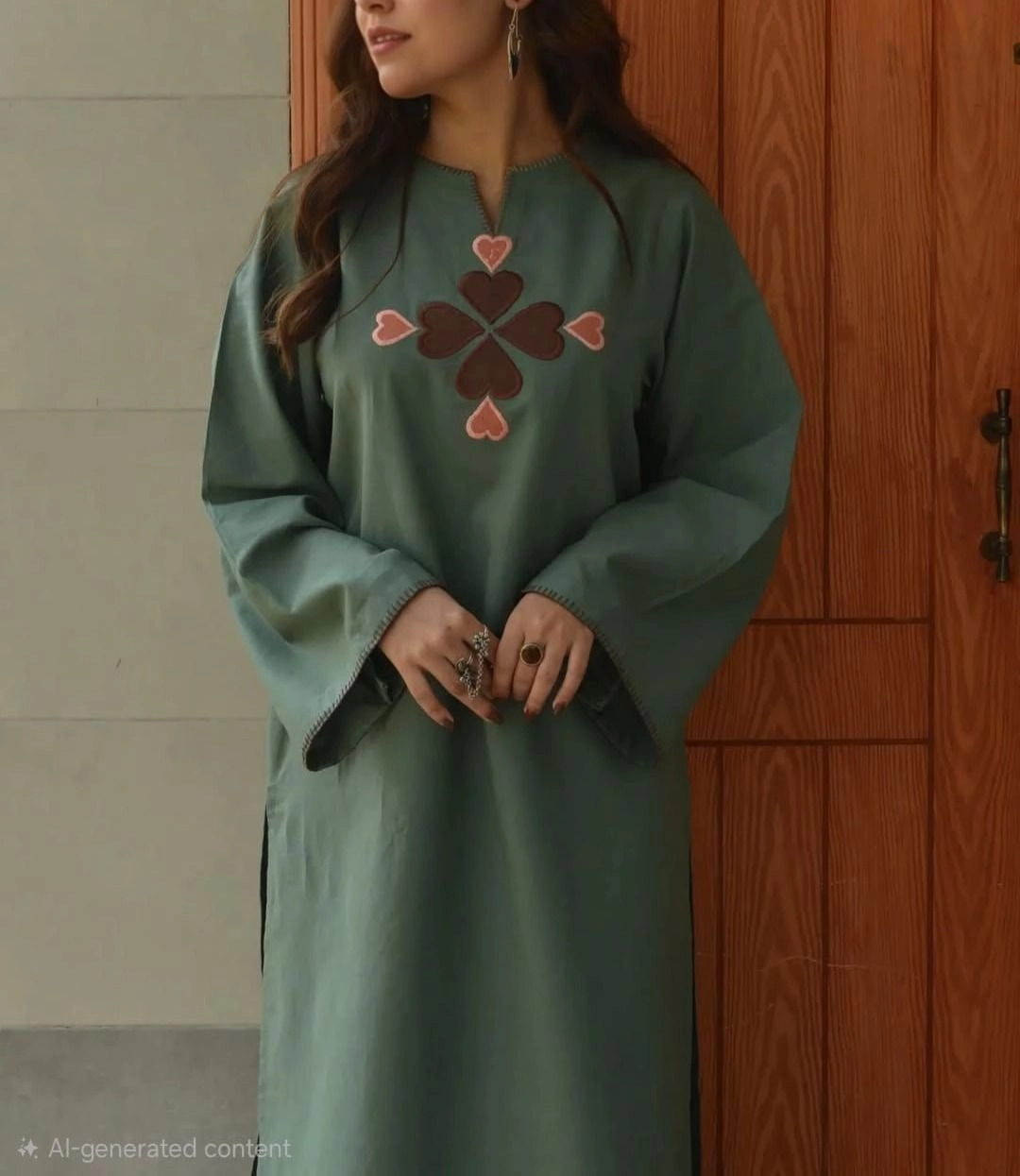 Tryloom Sage Blossom Premium Cotton Embroidered Kurti Set | Designer Cotton Kurti Pant Set for Women 2