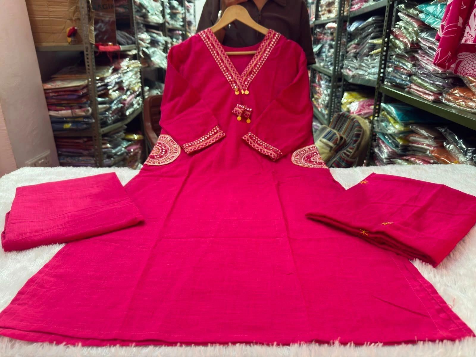 Tryloom Royal Cotton Slub Embroidered Straight Suit Set | Premium Kurti Pant Dupatta Set for Women 4
