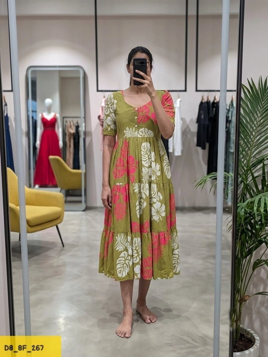 Tryloom BloomVista Premium Floral Cotton Midi Dress | Elegant Printed Casual Maxi Dress for Women 1