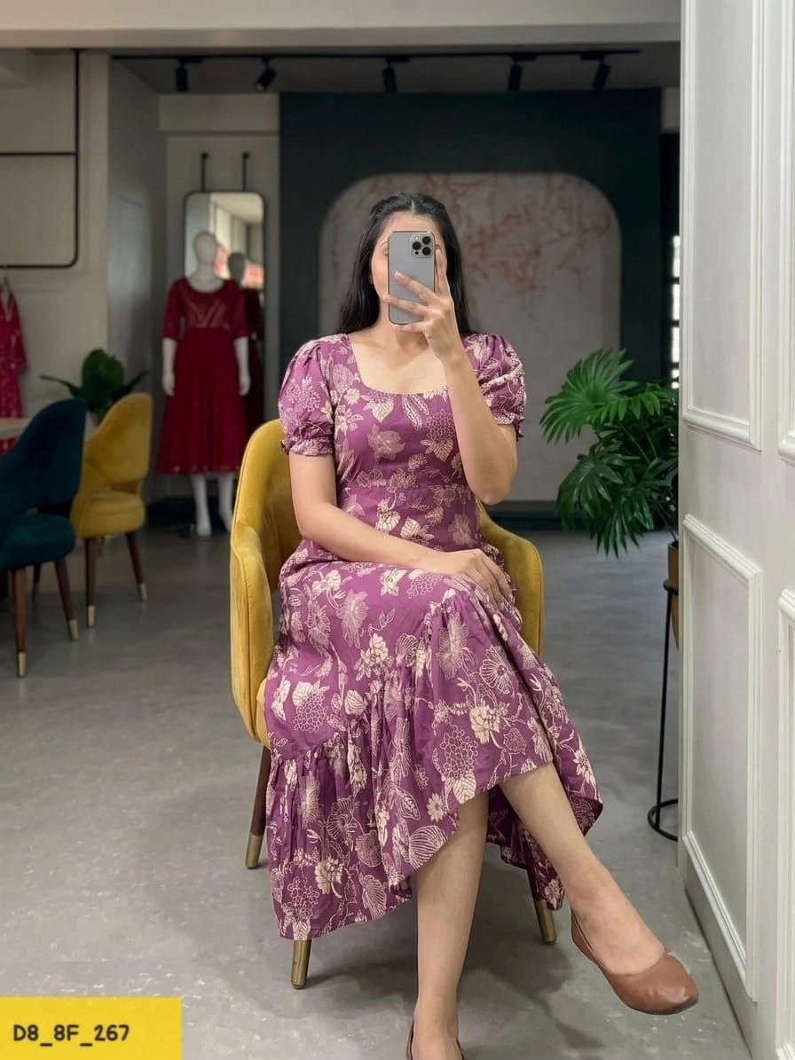Tryloom BloomVista Premium Floral Cotton Midi Dress | Elegant Printed Casual Maxi Dress for Women 2