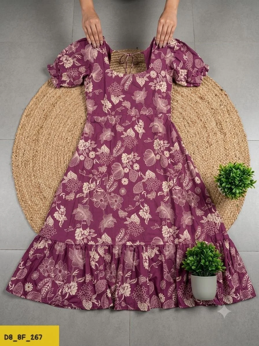 Tryloom BloomVista Premium Floral Cotton Midi Dress | Elegant Printed Casual Maxi Dress for Women 4