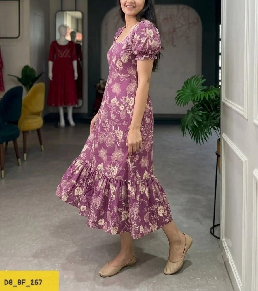 Tryloom BloomVista Premium Floral Cotton Midi Dress | Elegant Printed Casual Maxi Dress for Women 3