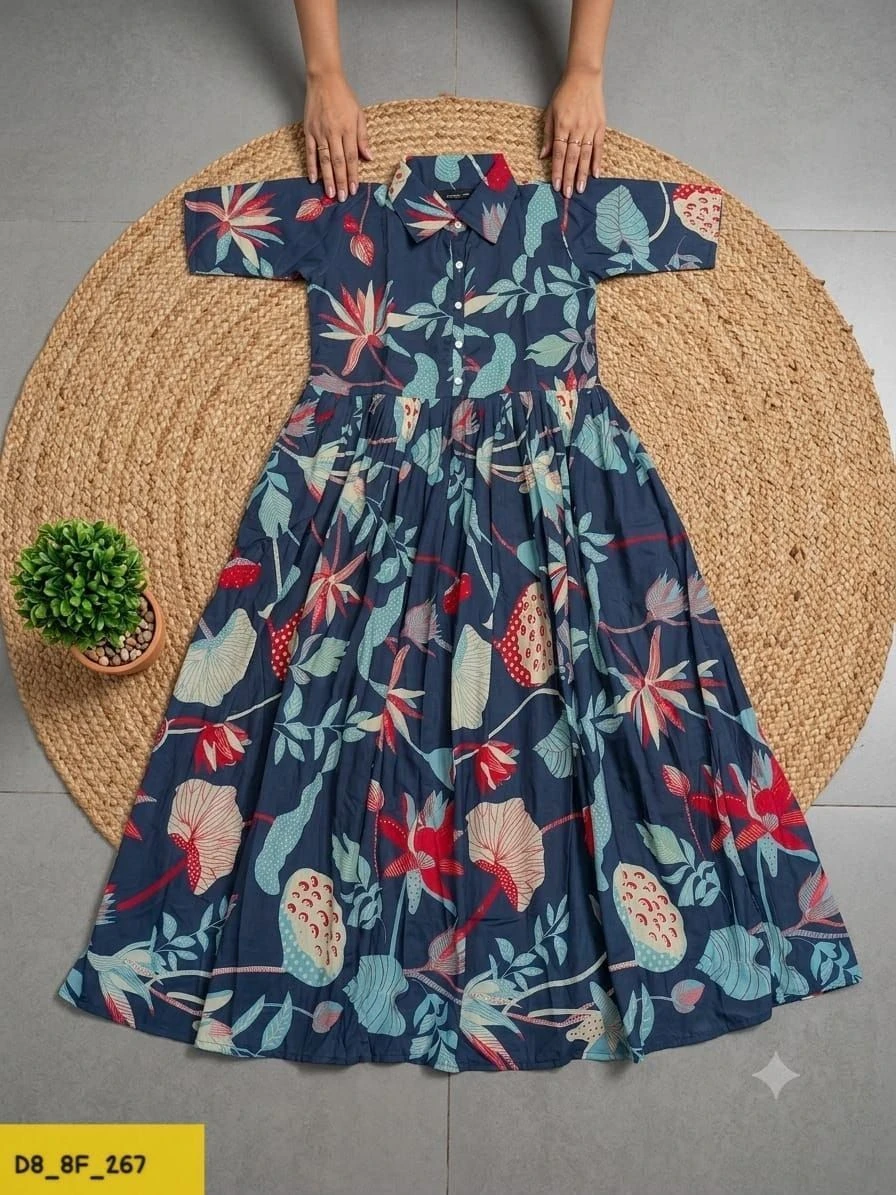 Tryloom BloomVista Premium Floral Cotton Midi Dress | Elegant Printed Casual Maxi Dress for Women 4