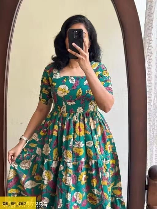 Tryloom BloomVista Premium Floral Cotton Midi Dress | Elegant Printed Casual Maxi Dress for Women 2