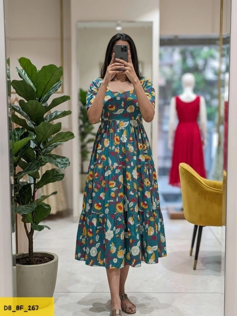 Tryloom BloomVista Premium Floral Cotton Midi Dress | Elegant Printed Casual Maxi Dress for Women 1