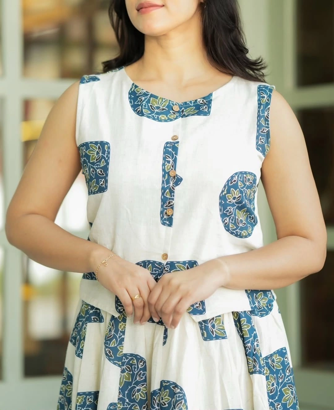 Tryloom Azure Bloom Premium Cotton Skirt & Top Co-Ord Set | Elegant Printed Cotton Maxi Outfit for Women 2
