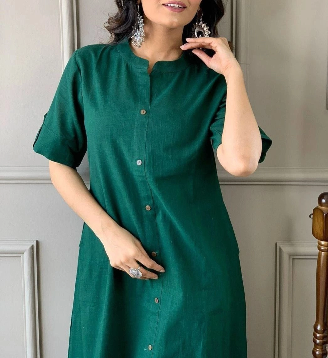 Tryloom Premium Cotton Slub A-Line Co-Ord Set | Elegant Button-Down Kurti & Palazzo Set for Women 2