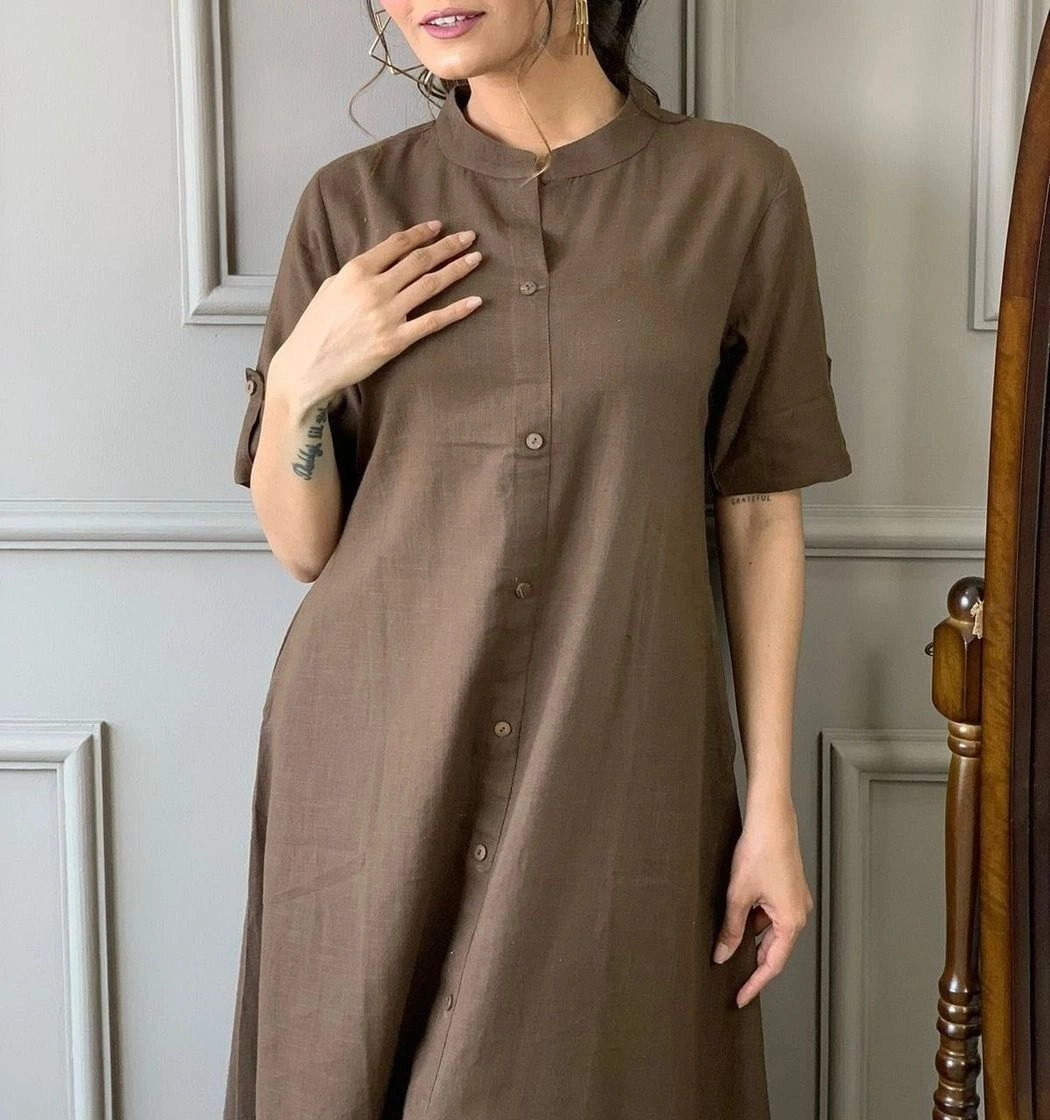 Tryloom Premium Cotton Slub A-Line Co-Ord Set | Elegant Button-Down Kurti & Palazzo Set for Women 2