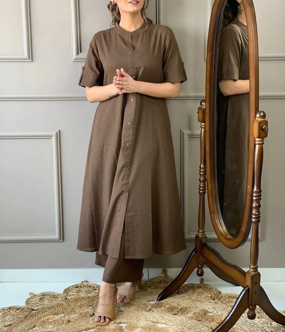 Tryloom Premium Cotton Slub A-Line Co-Ord Set | Elegant Button-Down Kurti & Palazzo Set for Women 1