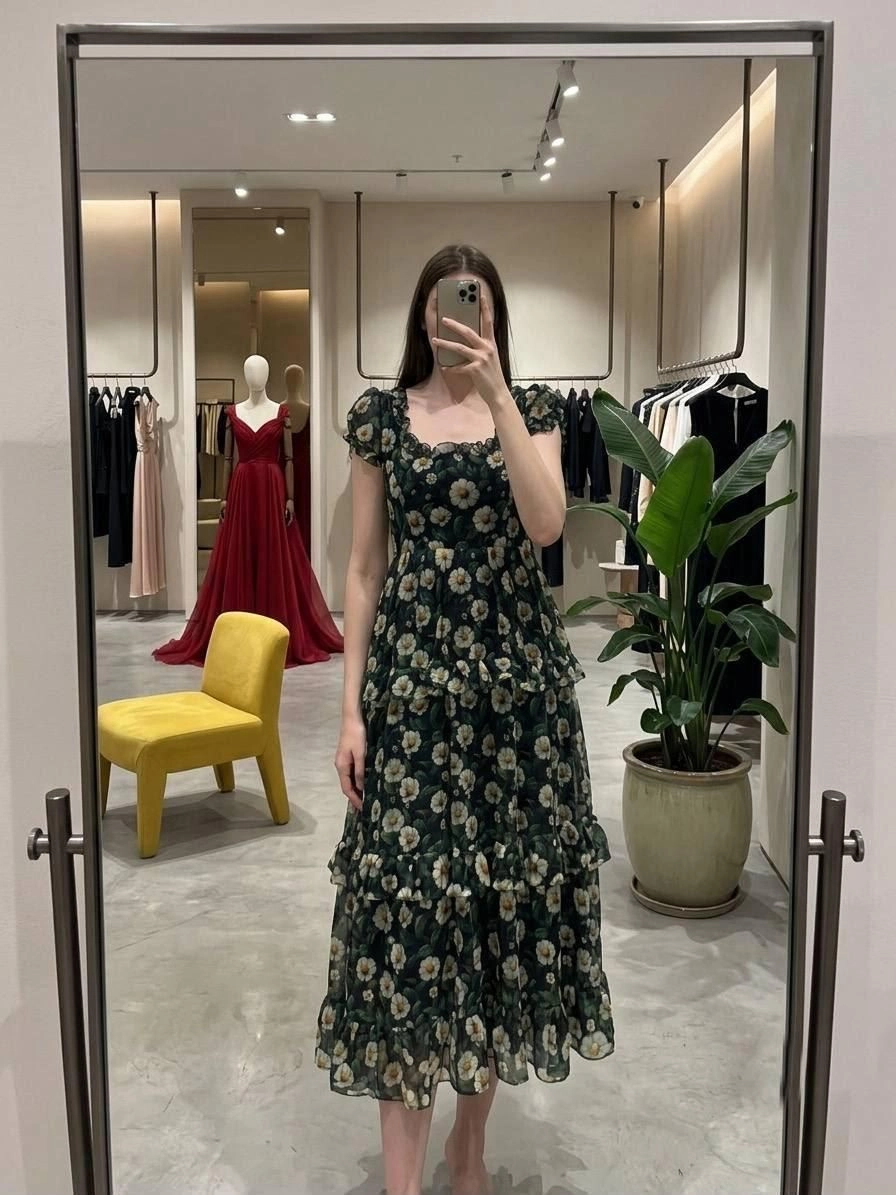 Tryloom Midnight Bloom Alfino Chiffon Ruffle Maxi Dress | Premium Floral Party Wear Maxi for Women 1