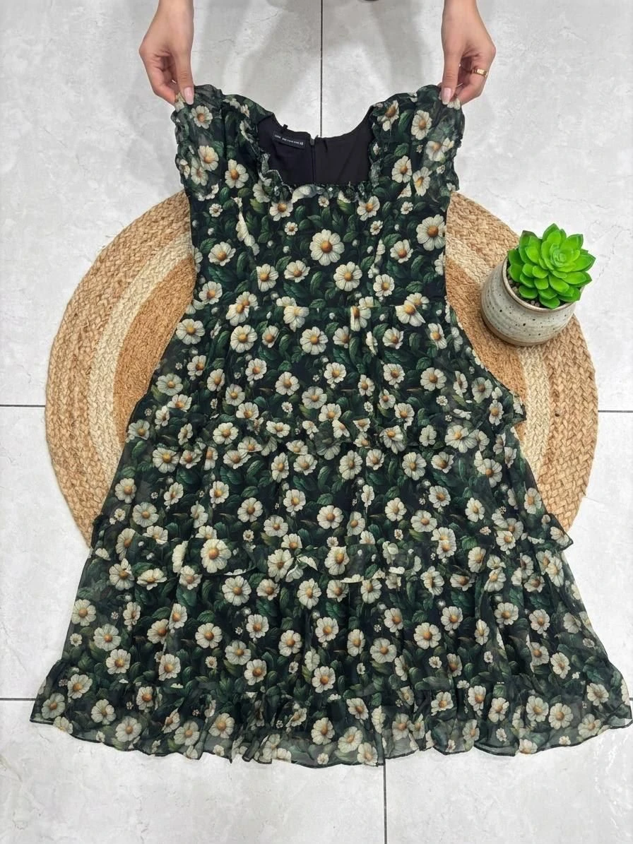 Tryloom Midnight Bloom Alfino Chiffon Ruffle Maxi Dress | Premium Floral Party Wear Maxi for Women 2