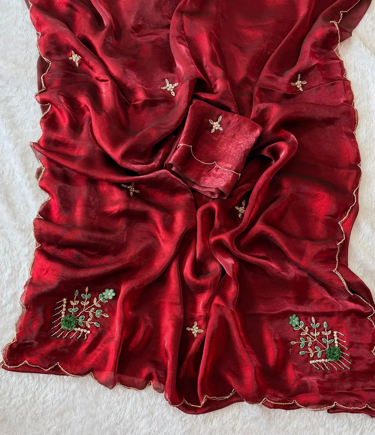 Tryloom Royal Space Silk Handwork Saree | Premium Designer Party Wear Silk Saree with Handcrafted Floral Embellishments 2