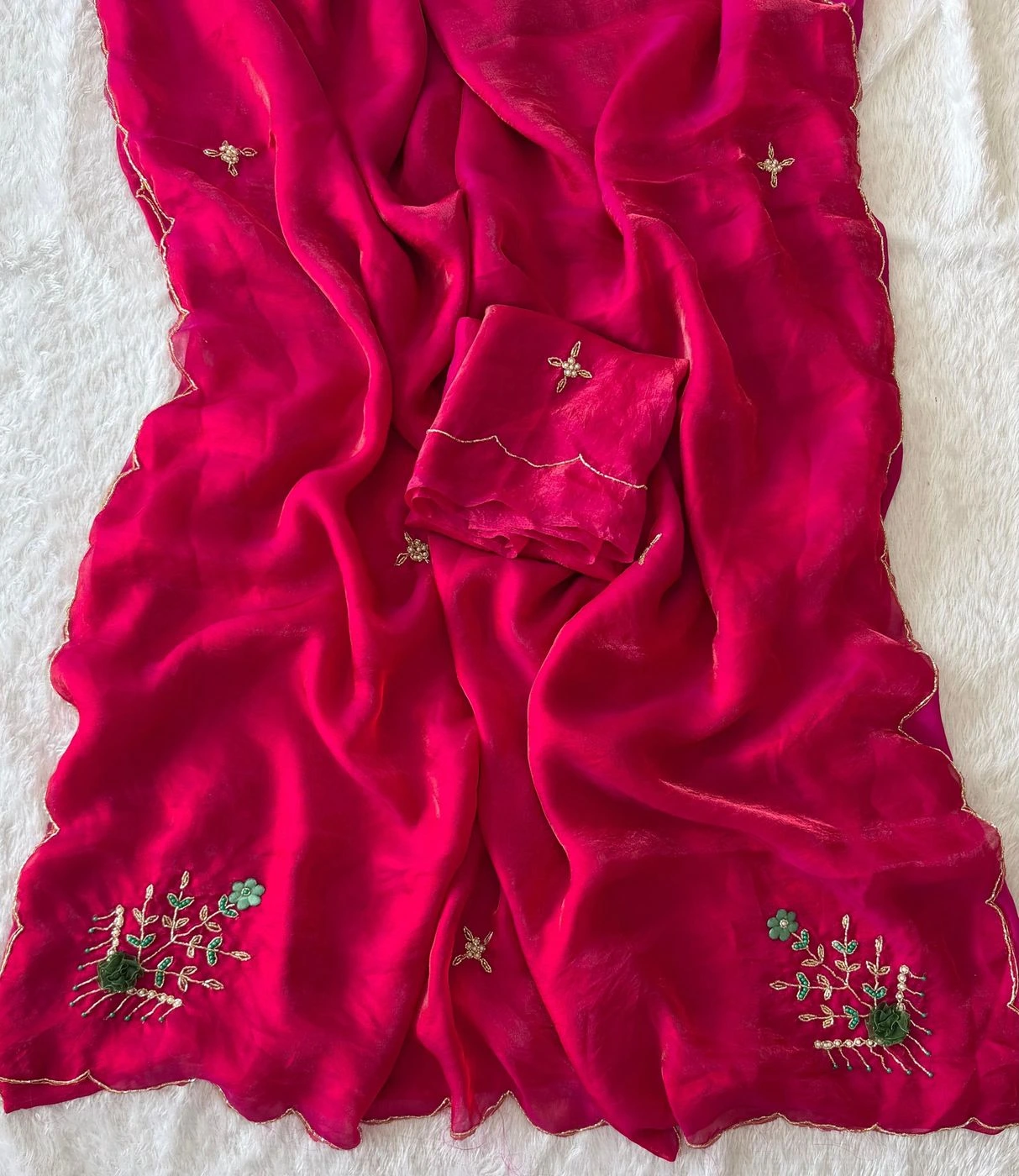 Tryloom Royal Space Silk Handwork Saree | Premium Designer Party Wear Silk Saree with Handcrafted Floral Embellishments 2