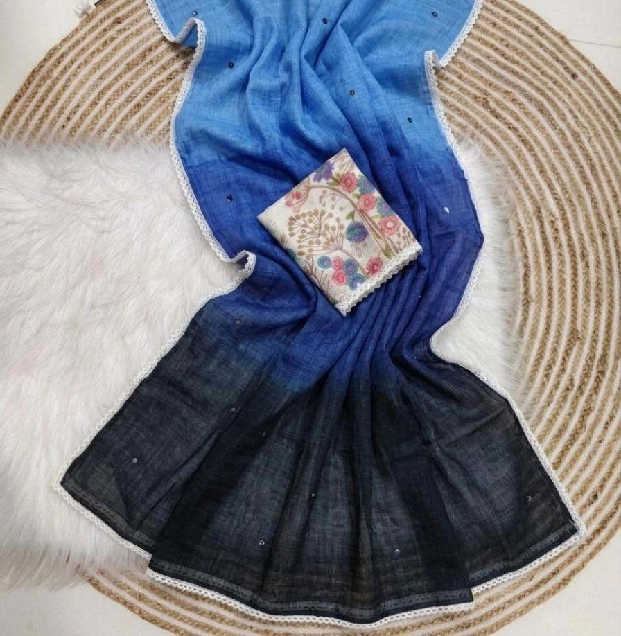Tryloom Summer Glow Premium Linen Mirror Work Saree | Soft Peding Linen Designer Party Wear Saree 2