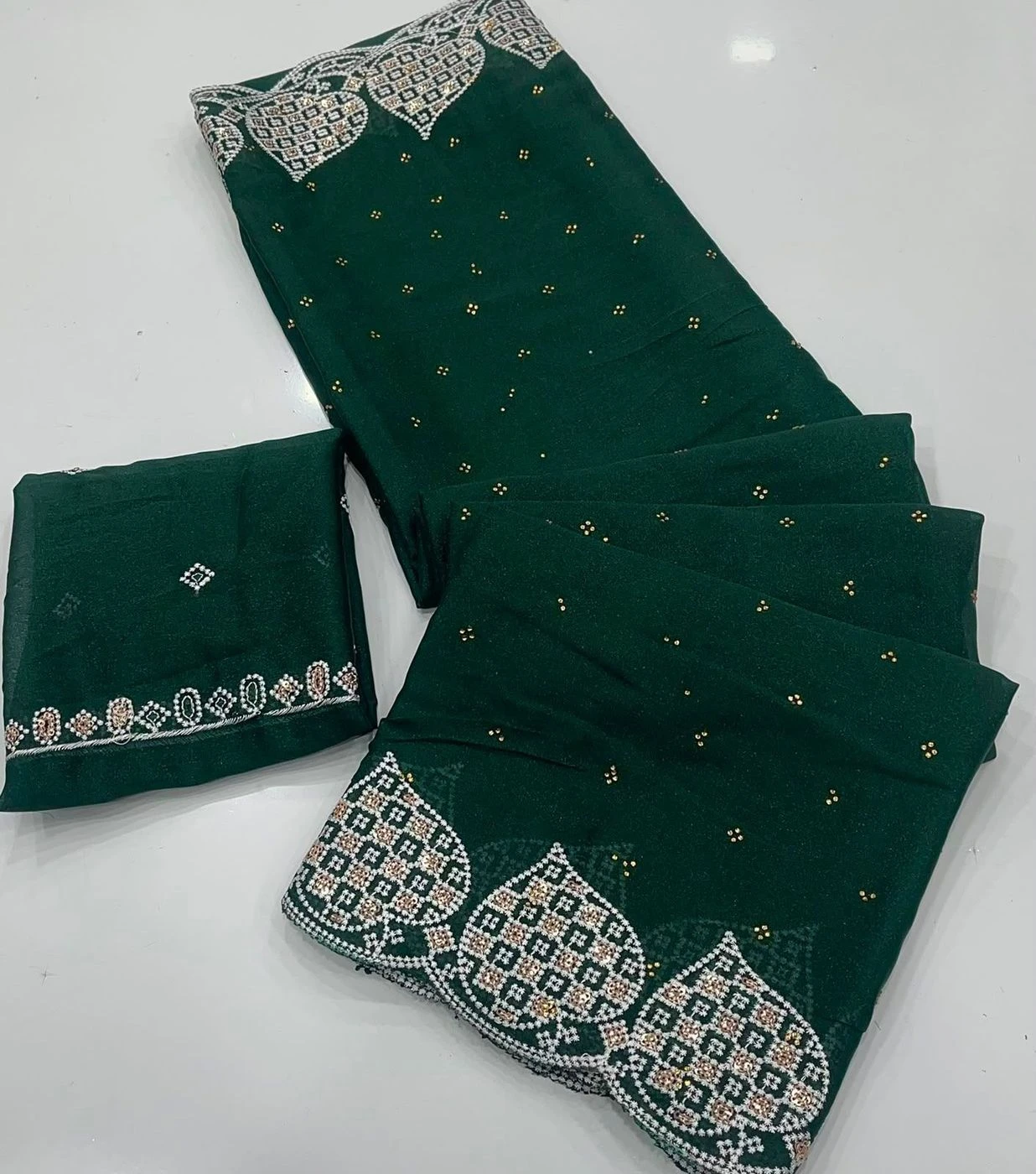 Tryloom Celestial Star Georgette Silk Embroidered Saree | Premium Zarkhan Work Party Wear Designer Saree 2
