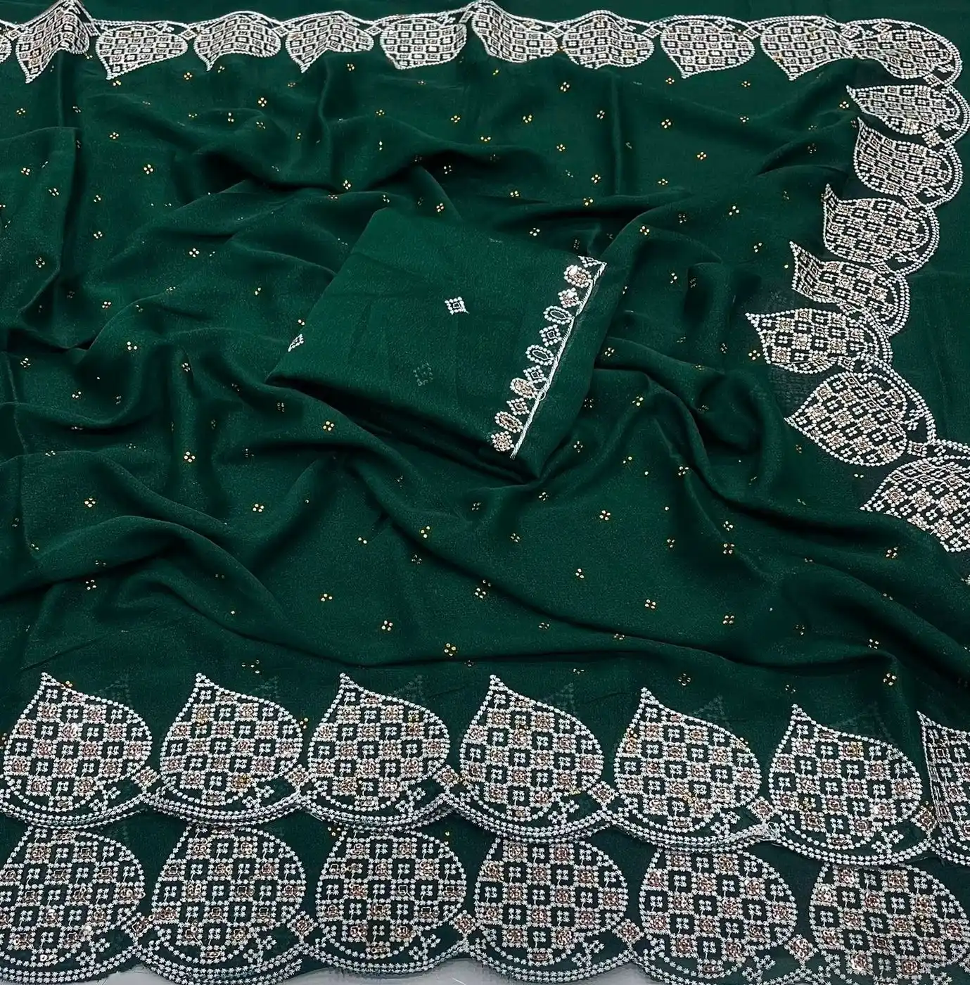 Tryloom Celestial Star Georgette Silk Embroidered Saree | Premium Zarkhan Work Party Wear Designer Saree 3