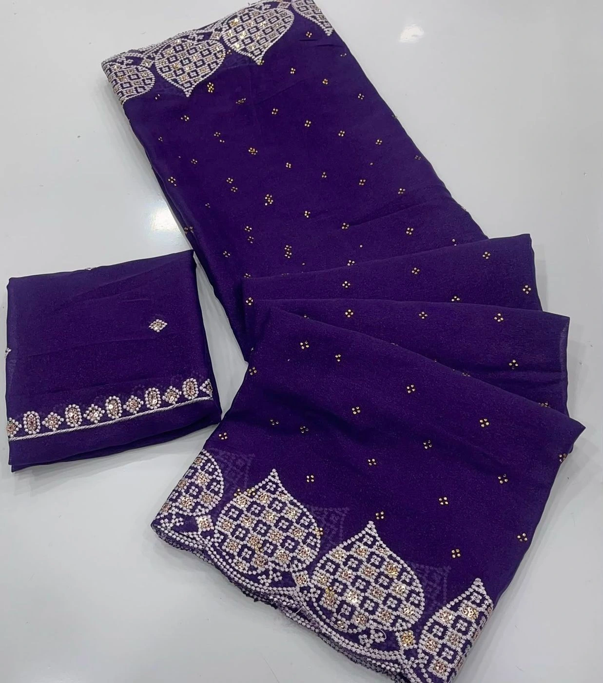 Tryloom Celestial Star Georgette Silk Embroidered Saree | Premium Zarkhan Work Party Wear Designer Saree 2