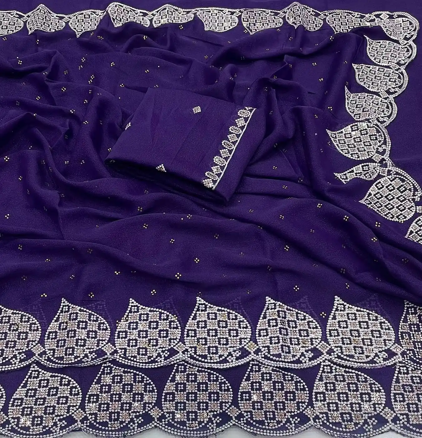 Tryloom Celestial Star Georgette Silk Embroidered Saree | Premium Zarkhan Work Party Wear Designer Saree 3