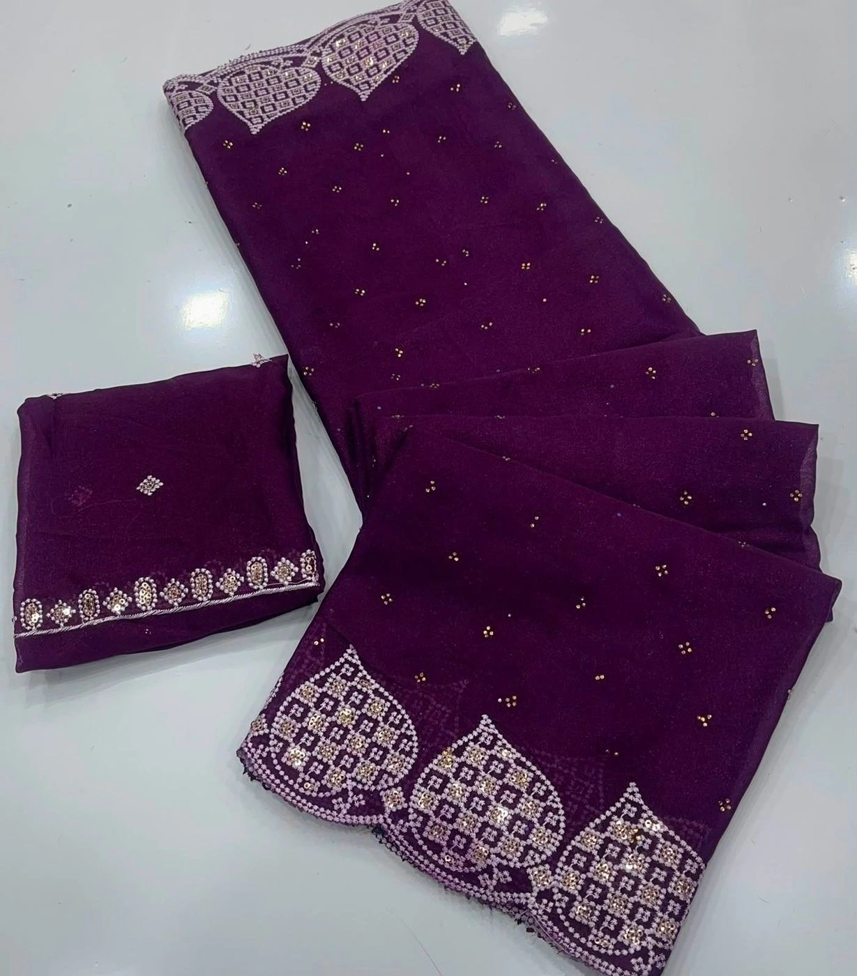 Tryloom Celestial Star Georgette Silk Embroidered Saree | Premium Zarkhan Work Party Wear Designer Saree 2