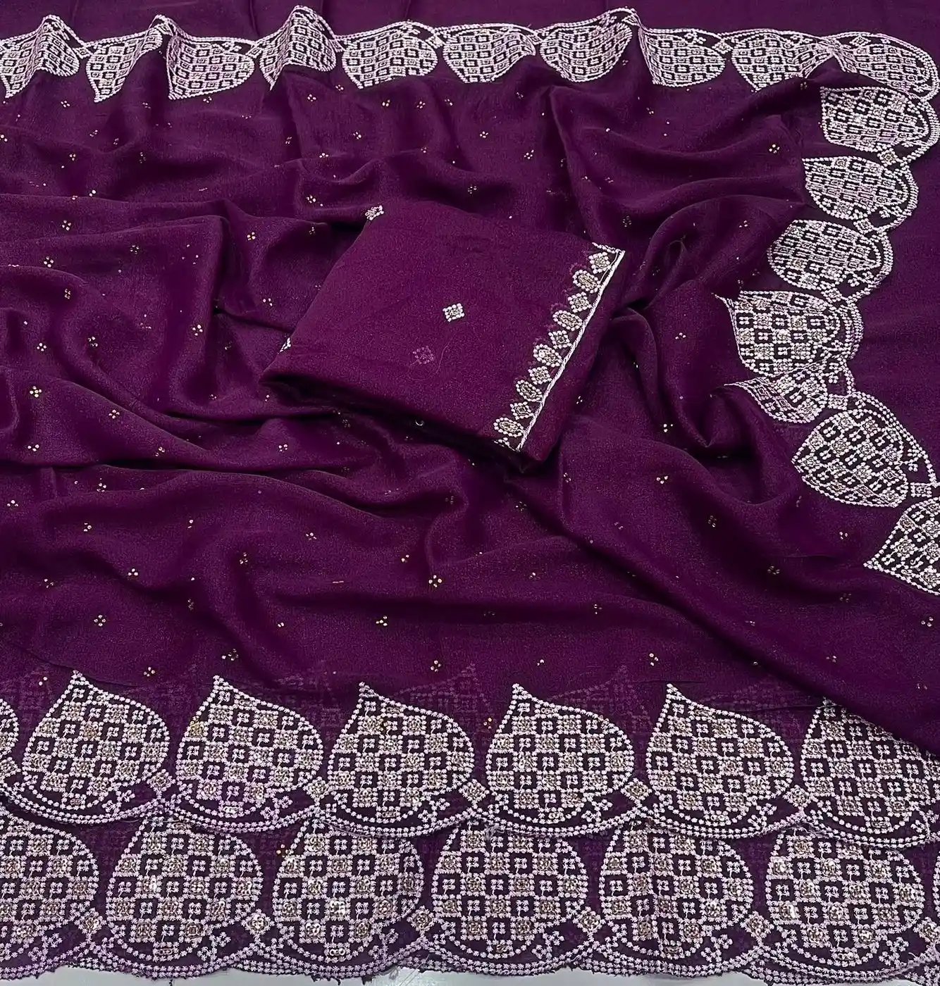 Tryloom Celestial Star Georgette Silk Embroidered Saree | Premium Zarkhan Work Party Wear Designer Saree 3