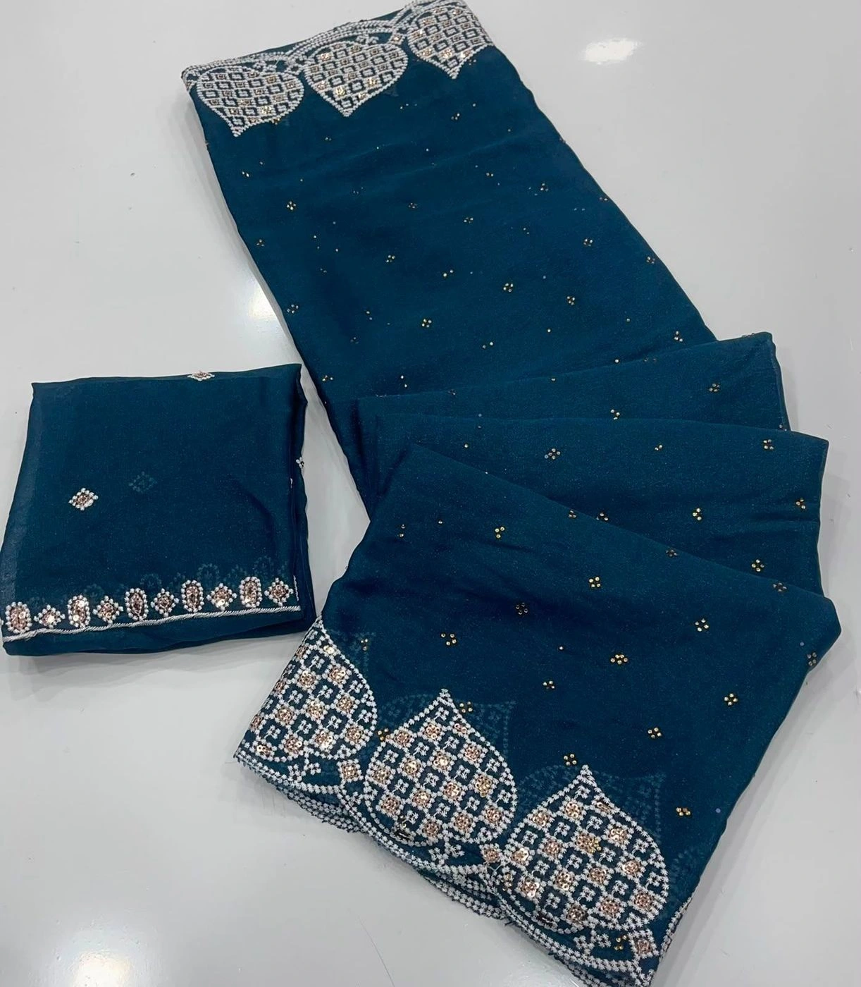 Tryloom Celestial Star Georgette Silk Embroidered Saree | Premium Zarkhan Work Party Wear Designer Saree 2