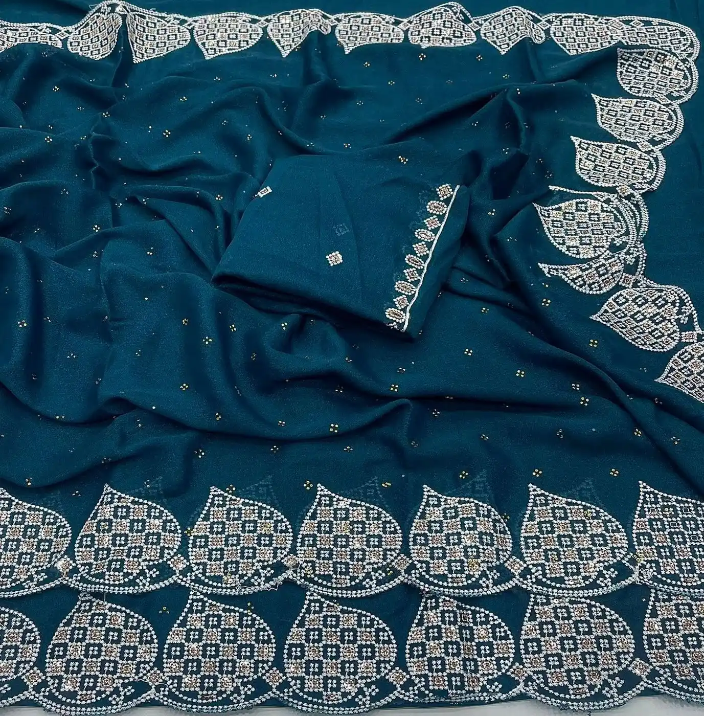 Tryloom Celestial Star Georgette Silk Embroidered Saree | Premium Zarkhan Work Party Wear Designer Saree 3