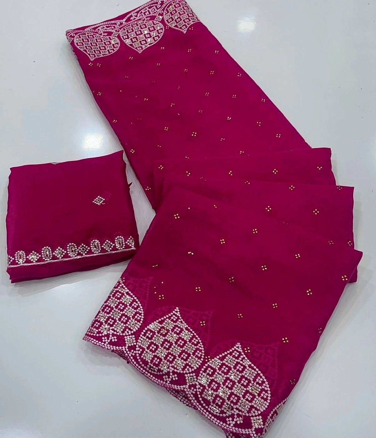 Tryloom Celestial Star Georgette Silk Embroidered Saree | Premium Zarkhan Work Party Wear Designer Saree 2