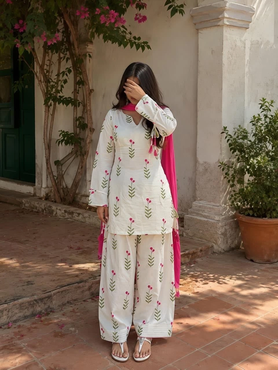 Tryloom Festival Special Premium Cotton Farshi Pant Suit Set | Floral Printed Kurta with Fancy Latkan Sleeves & Dupatta | Elegant Ethnic Wear for Women 3