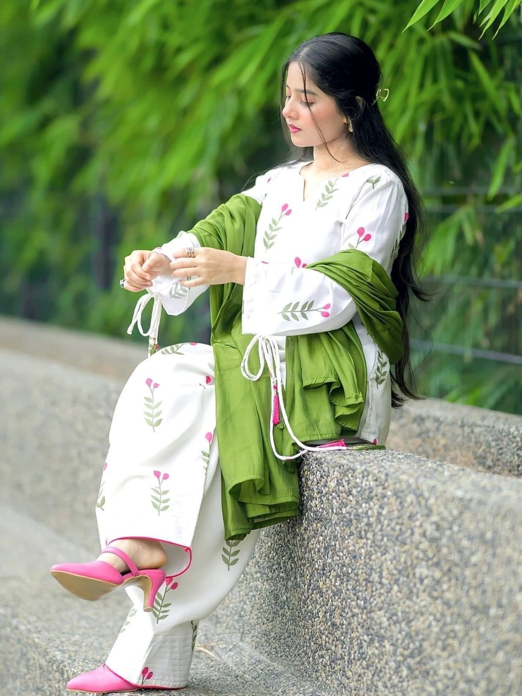 Tryloom Festival Special Premium Cotton Farshi Pant Suit Set | Floral Printed Kurta with Fancy Latkan Sleeves & Dupatta | Elegant Ethnic Wear for Women 4