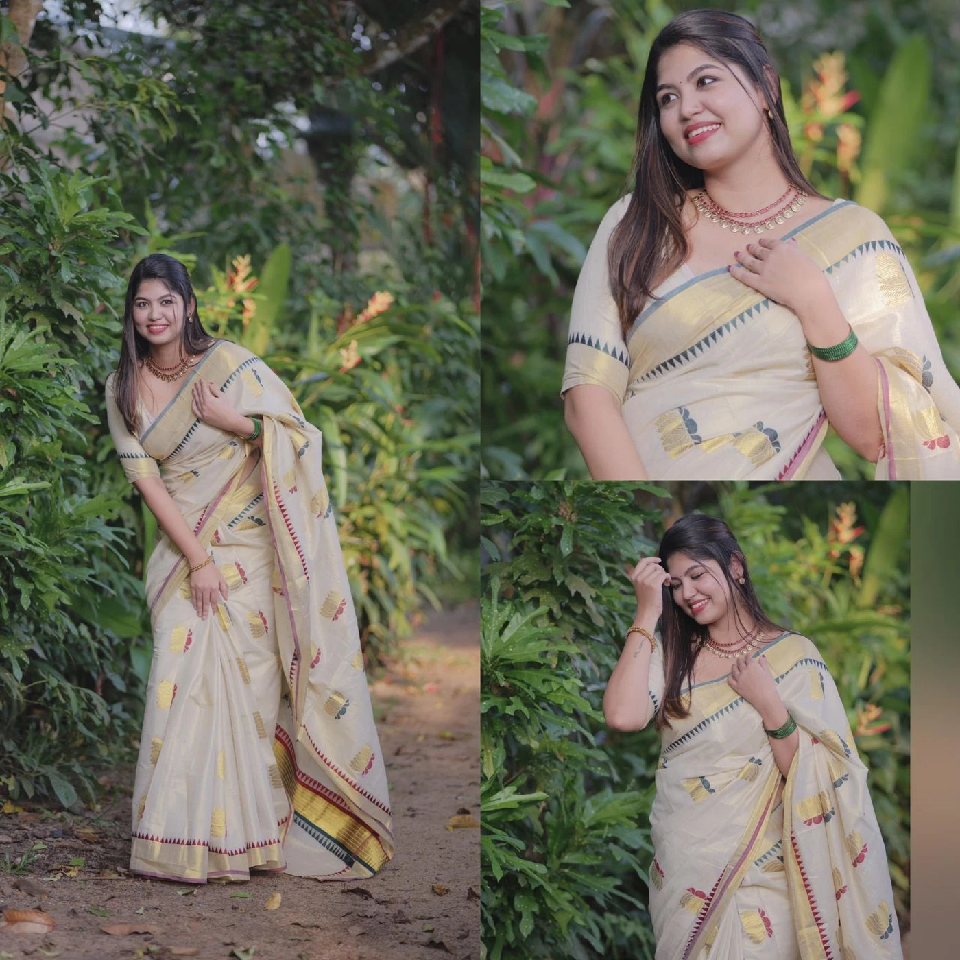 Tryloom Lotus Weave Premium Golden Tissue Saree with Temple Border | Kerala Wedding & Festive Tissue Saree | Elegant Traditional Party Wear 3