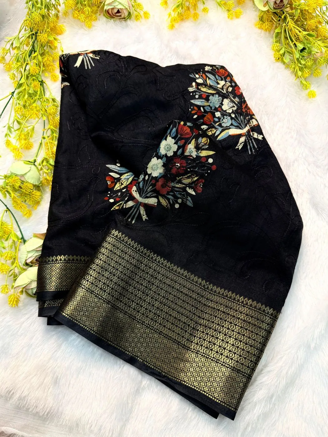 Tryloom Premium Black Dola Silk Embroidered Saree with Rich Zari Border | Designer Floral Party Wear Saree | Luxury Festive Collection 3