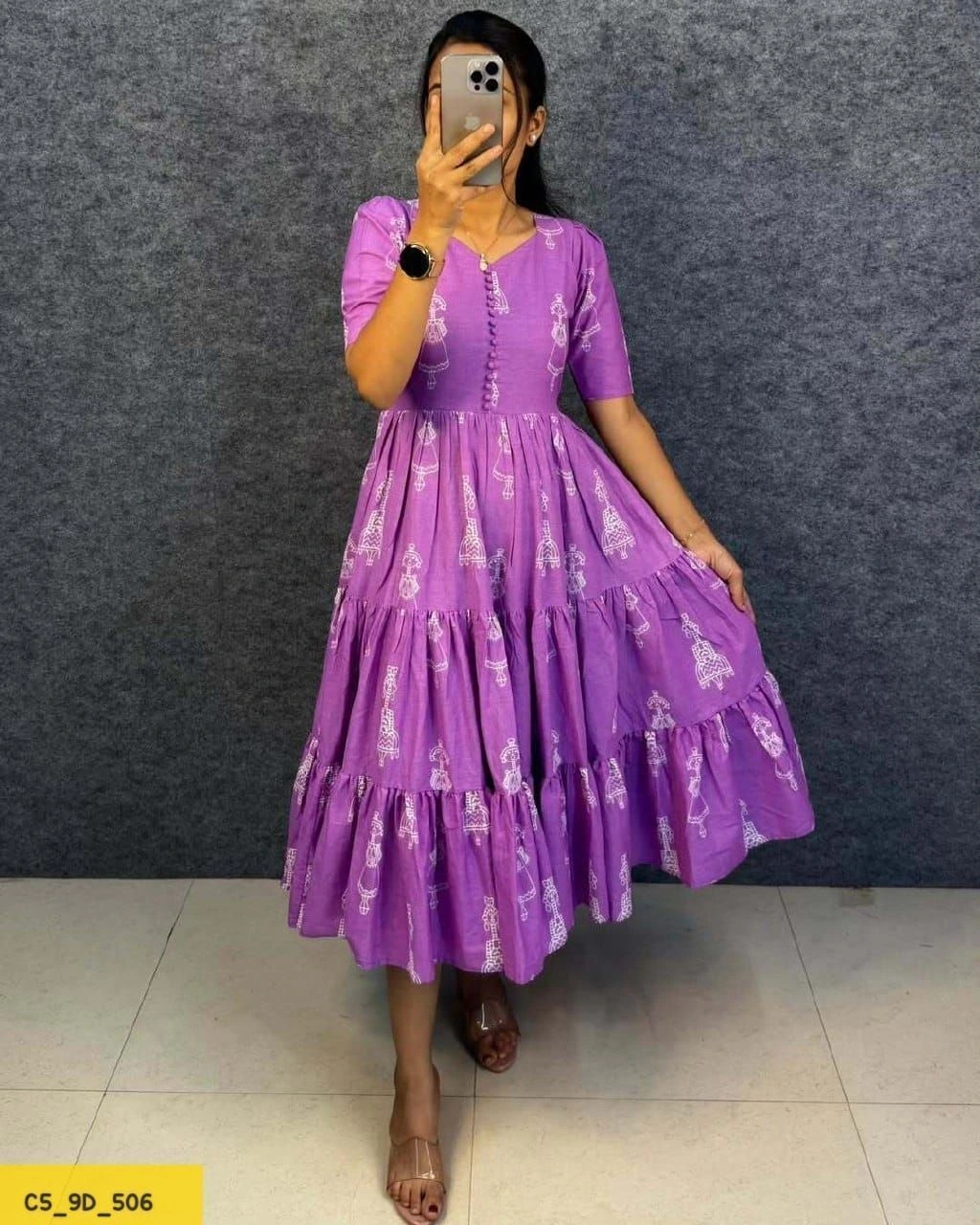 Tryloom Premium Warli Art Printed Pure Muslin Maxi Gown | Designer Cotton Flared Ethnic Dress | Festival & Casual Wear Collection 1