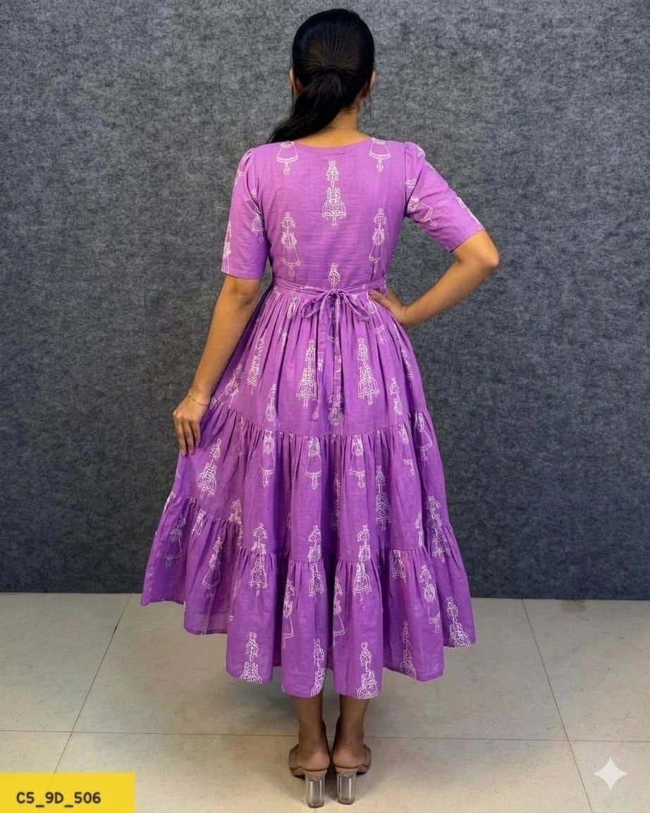 Tryloom Premium Warli Art Printed Pure Muslin Maxi Gown | Designer Cotton Flared Ethnic Dress | Festival & Casual Wear Collection 3