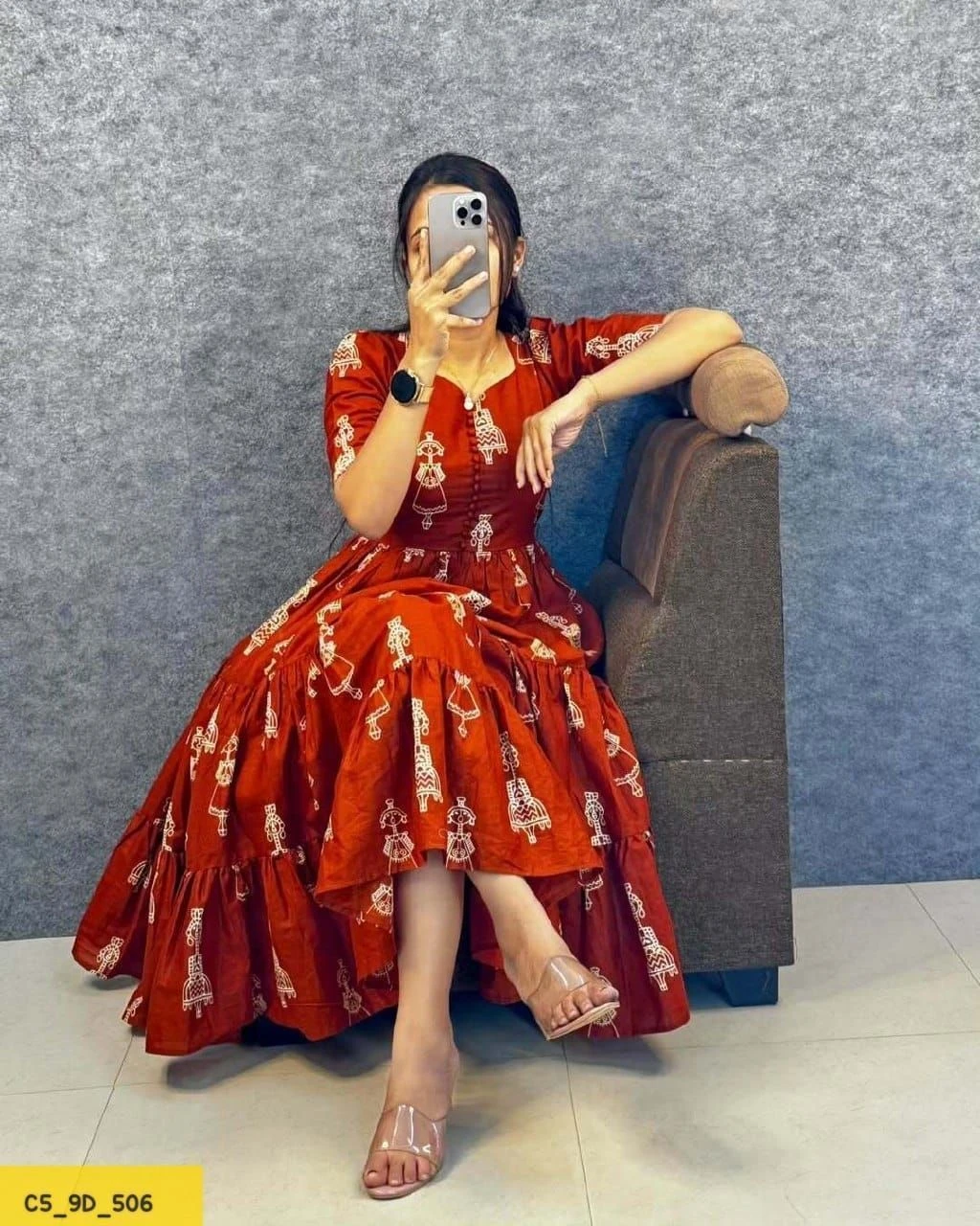 Tryloom Premium Warli Art Printed Pure Muslin Maxi Gown | Designer Cotton Flared Ethnic Dress | Festival & Casual Wear Collection 2