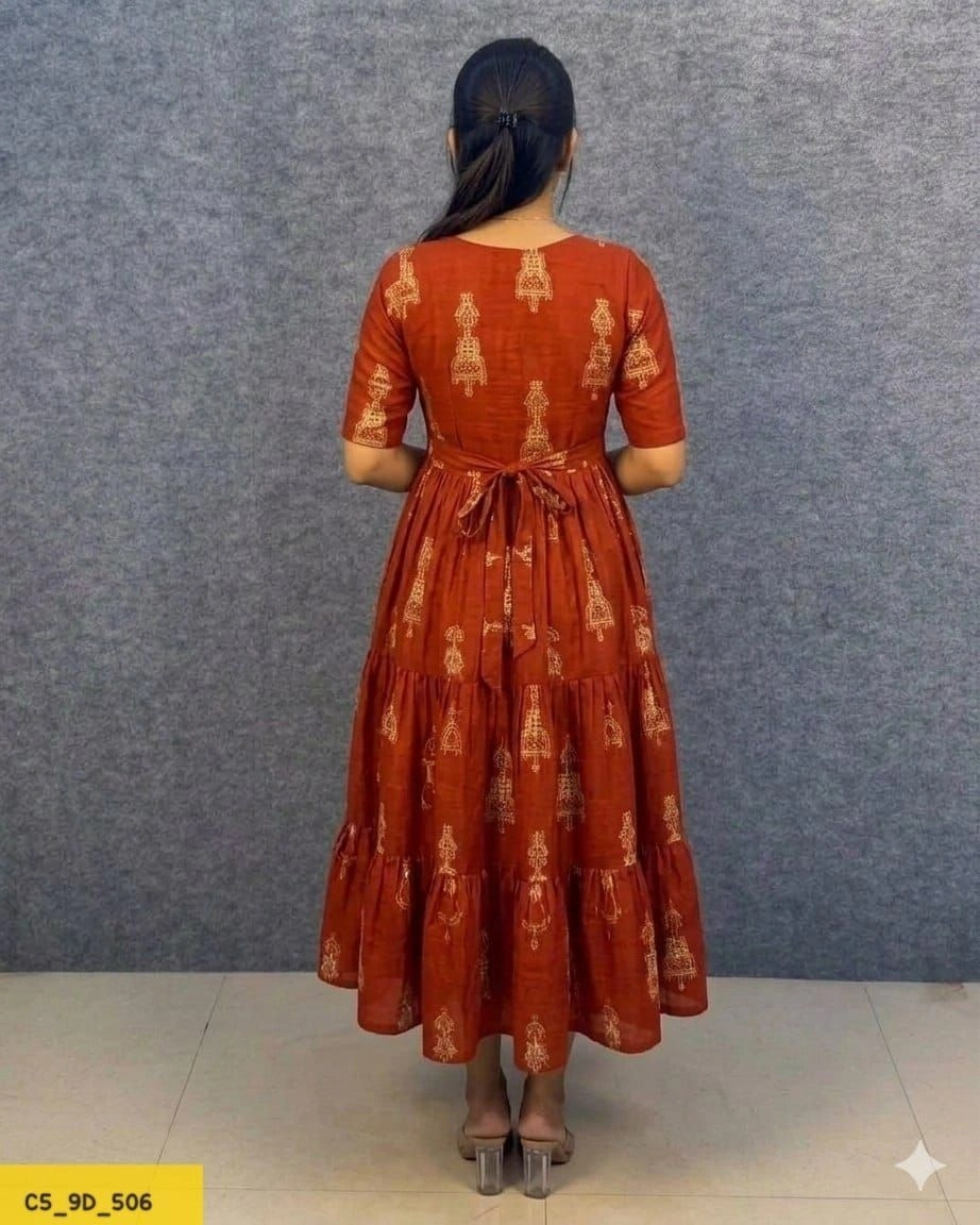 Tryloom Premium Warli Art Printed Pure Muslin Maxi Gown | Designer Cotton Flared Ethnic Dress | Festival & Casual Wear Collection 3