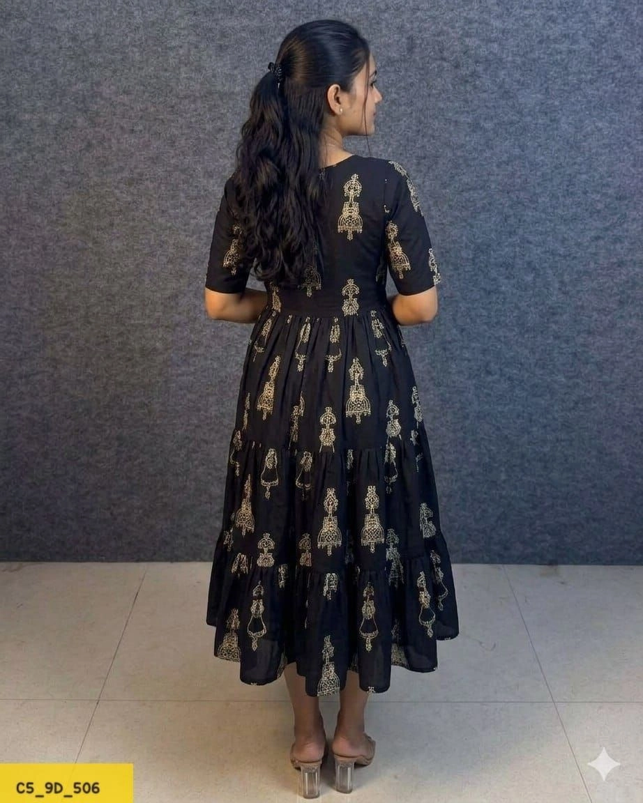 Tryloom Premium Warli Art Printed Pure Muslin Maxi Gown | Designer Cotton Flared Ethnic Dress | Festival & Casual Wear Collection 3