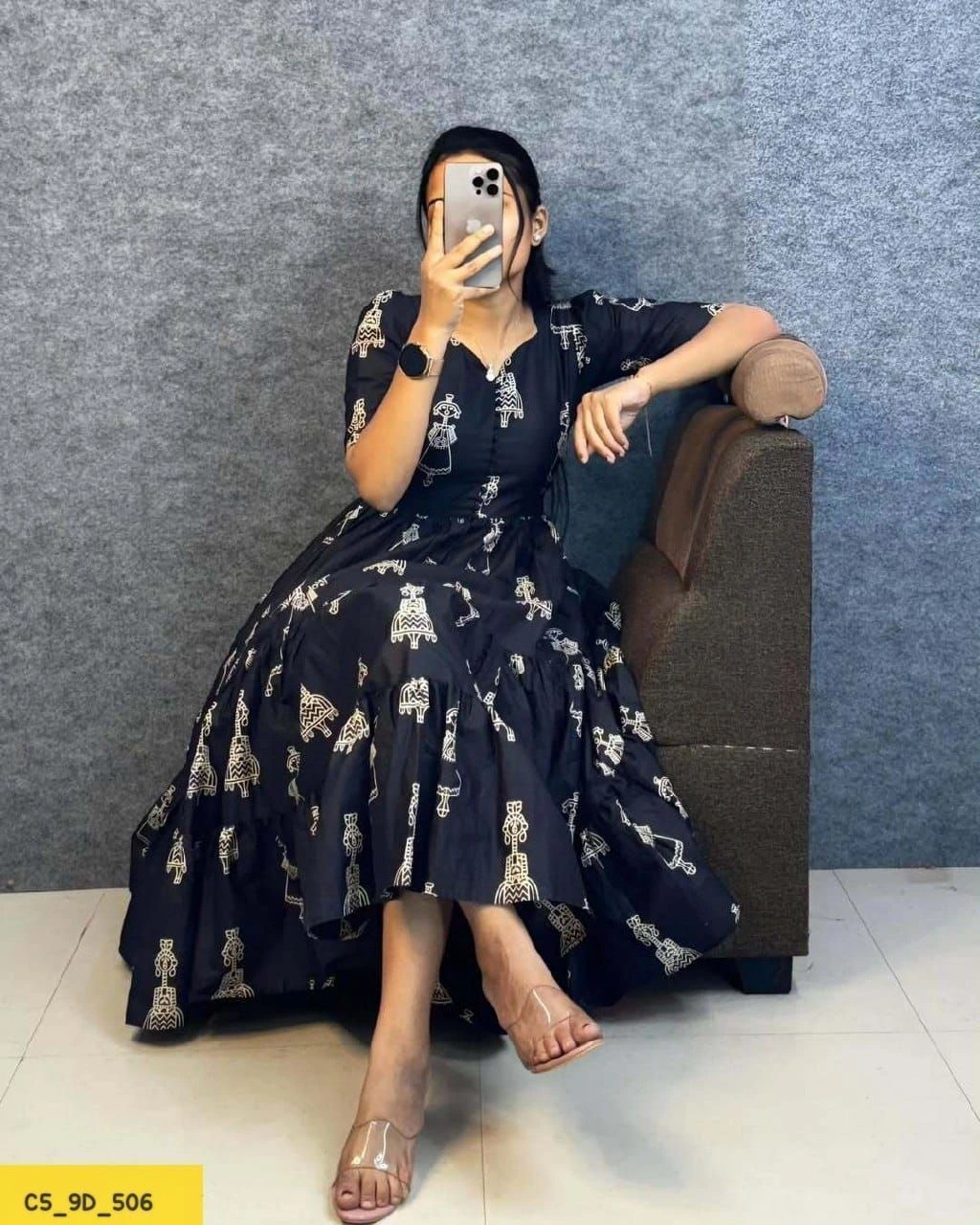 Tryloom Premium Warli Art Printed Pure Muslin Maxi Gown | Designer Cotton Flared Ethnic Dress | Festival & Casual Wear Collection 4