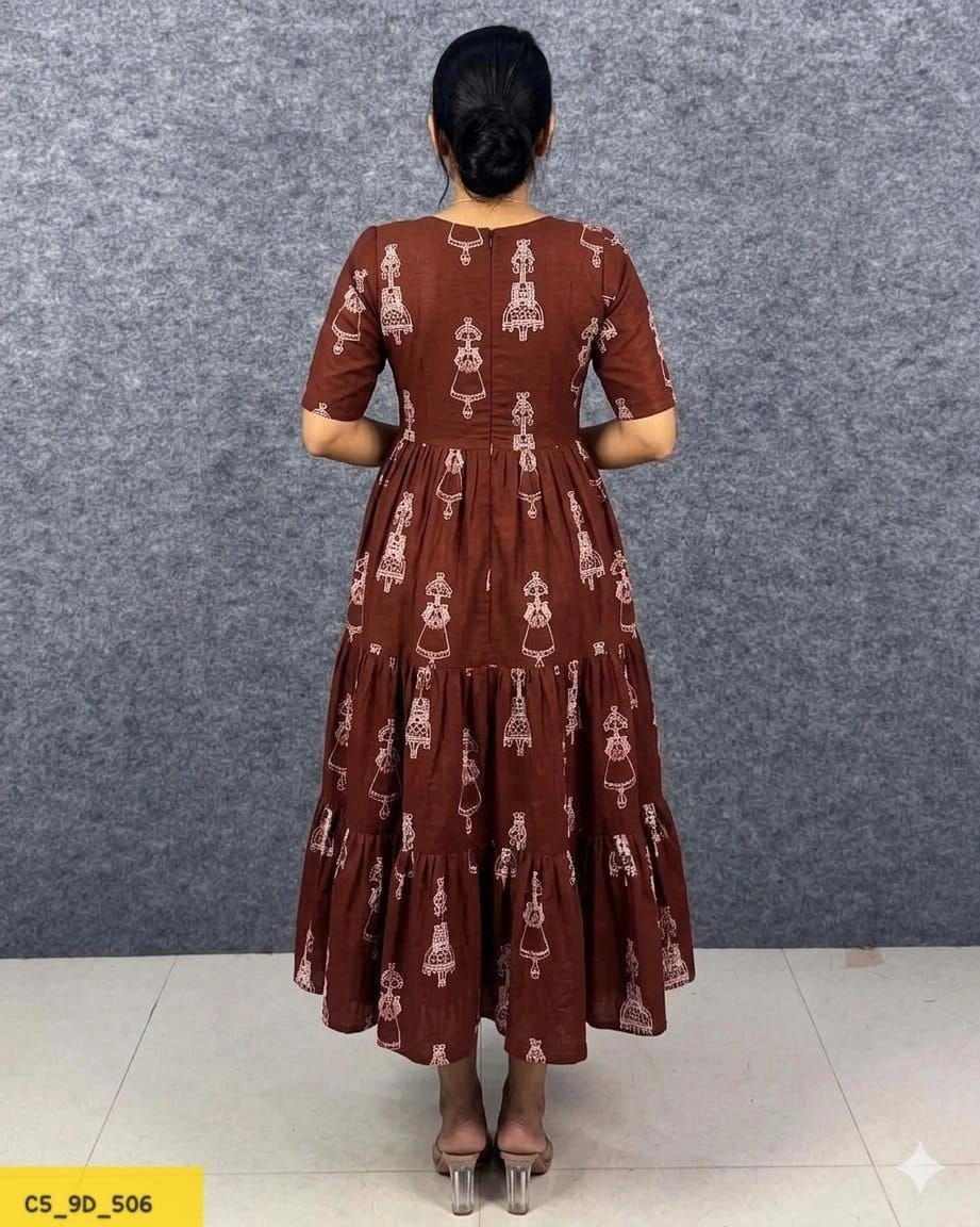 Tryloom Premium Warli Art Printed Pure Muslin Maxi Gown | Designer Cotton Flared Ethnic Dress | Festival & Casual Wear Collection 3