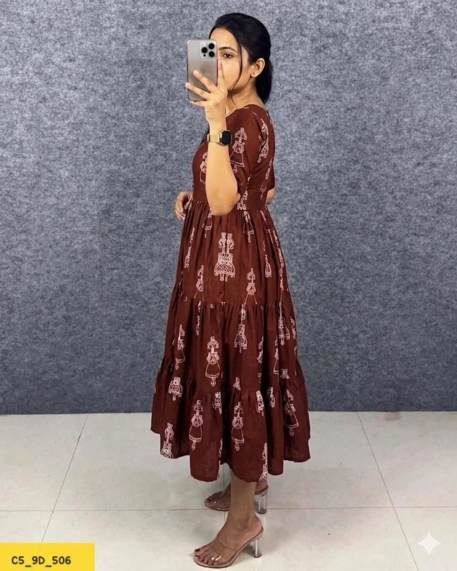 Tryloom Premium Warli Art Printed Pure Muslin Maxi Gown | Designer Cotton Flared Ethnic Dress | Festival & Casual Wear Collection 4