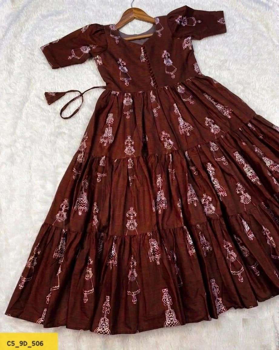 Tryloom Premium Warli Art Printed Pure Muslin Maxi Gown | Designer Cotton Flared Ethnic Dress | Festival & Casual Wear Collection 5