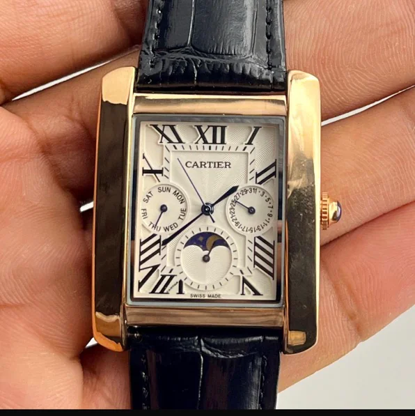 Tank Day-Date Moon Phase Black Rose Gold Watch