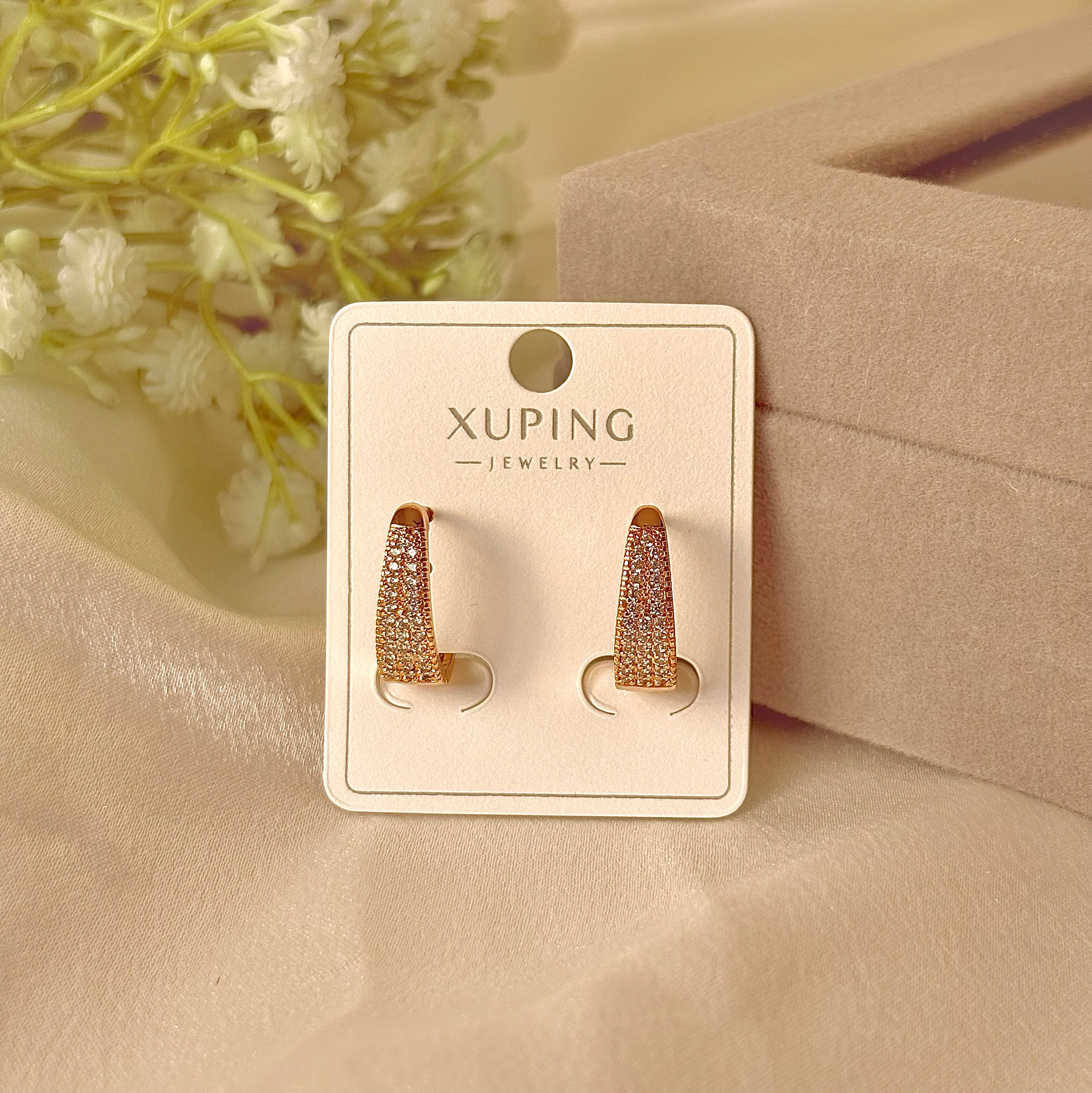 Xuping double side stone studded hoop earrings 2