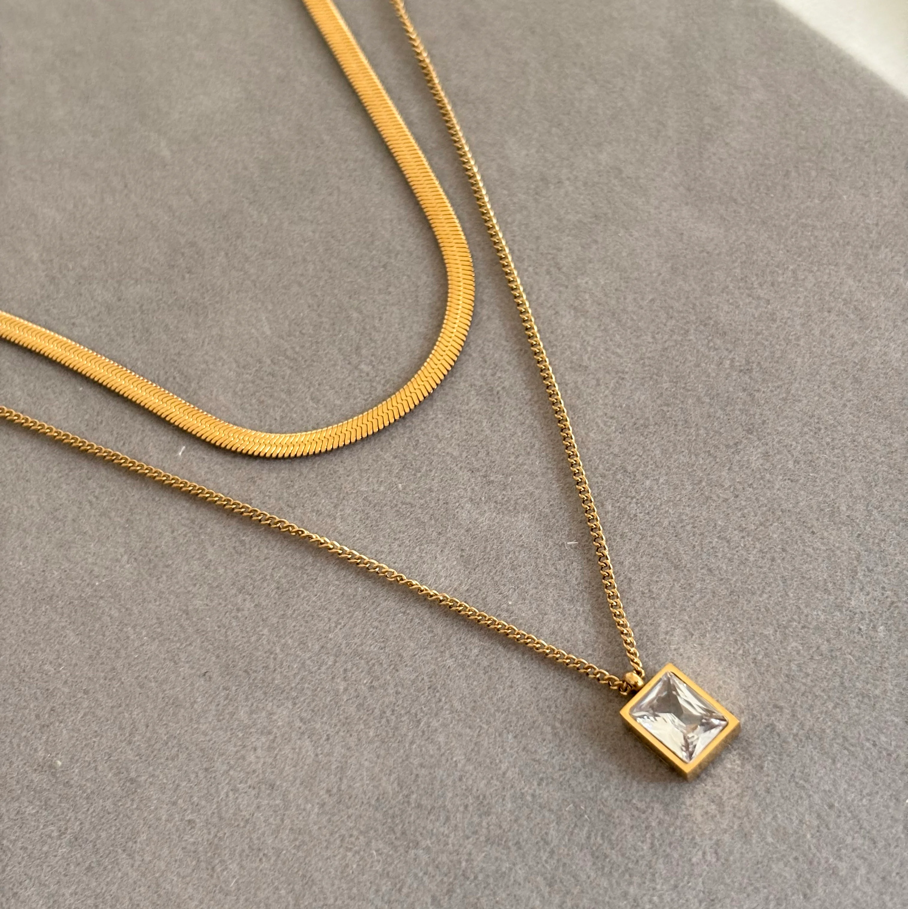 White emerald geometrical shaped stone and snake chain necklace 2