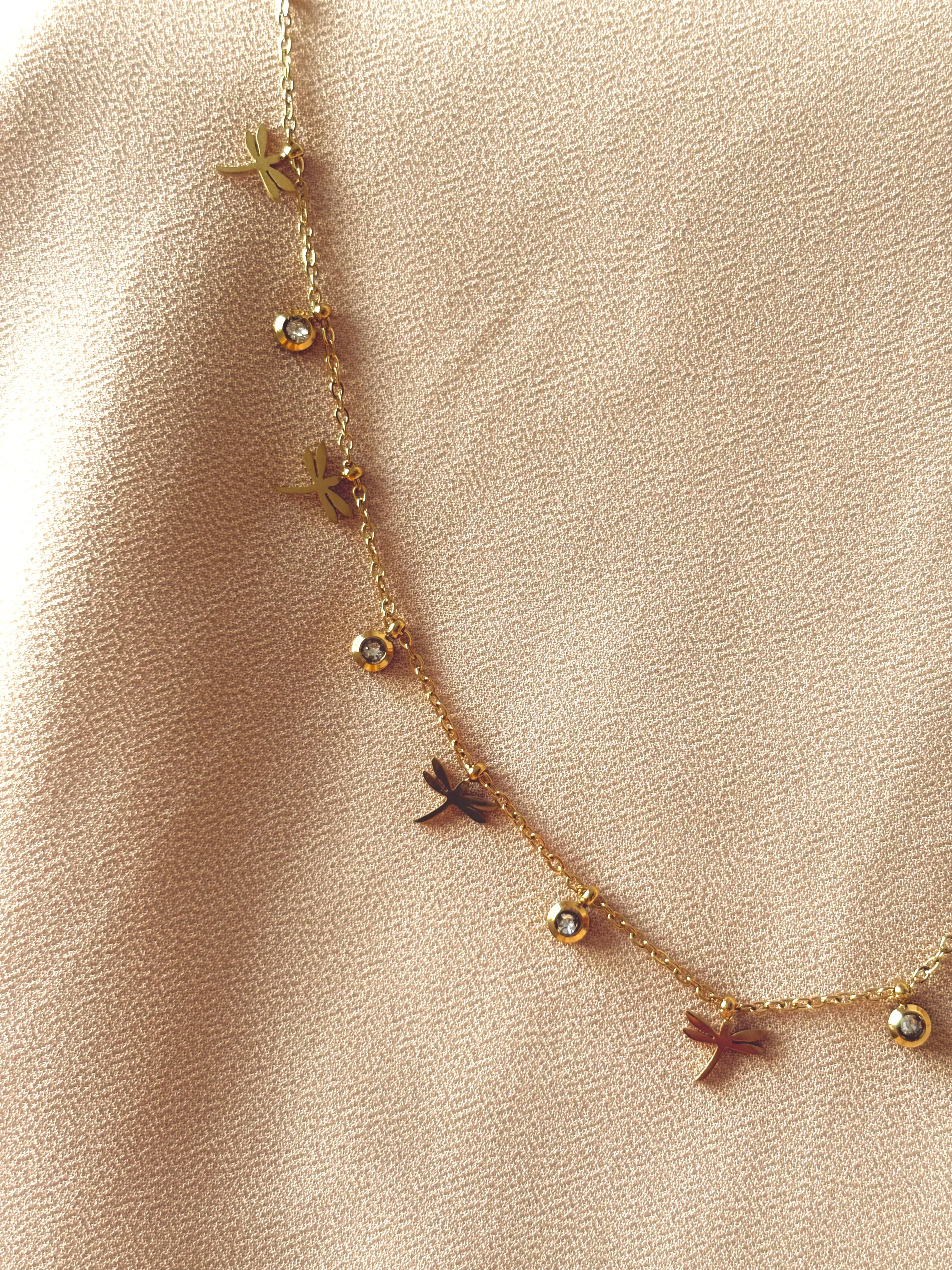 Dragon fly and stones charm necklace 3