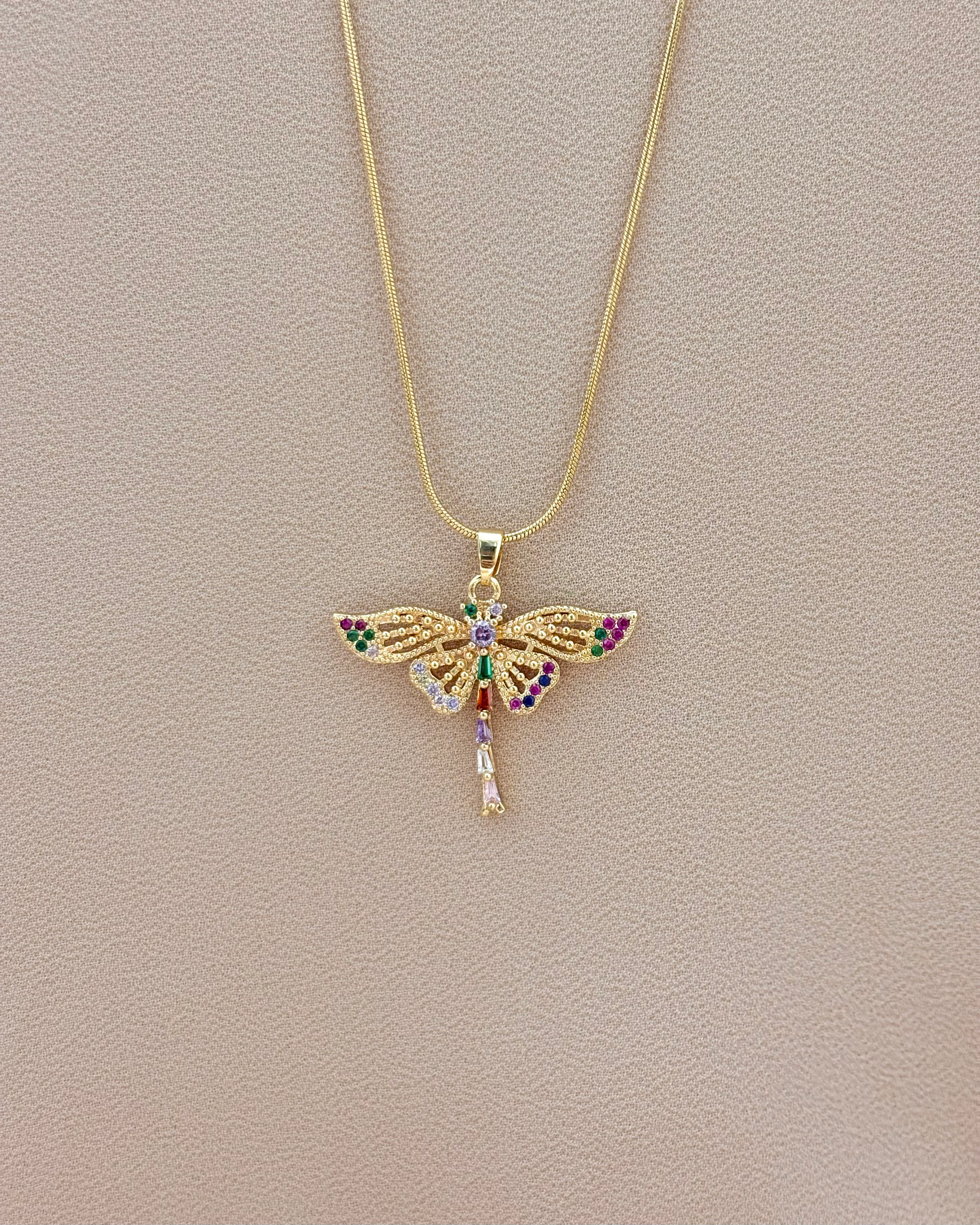 Multicolour stoned dragonfly pendant necklace 2